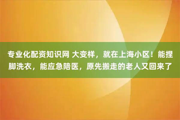 专业化配资知识网 大变样，就在上海小区！能捏脚洗衣，能应急陪医，原先搬走的老人又回来了